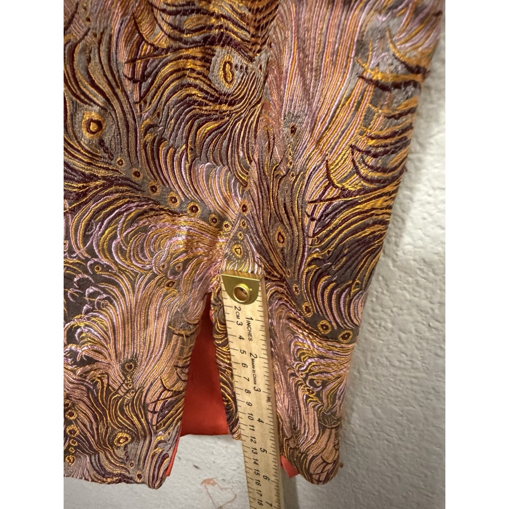 Kim Shui Metallic Peacock Jacquard Qipao Mini Dress Size 12 Orange Snakeskin - Picture 12 of 16